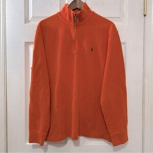 POLO Ralph Lauren Quarter Zip Sweater Men's Orange Green Pony Leather Pull Sz L